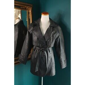 Vintage Outbrook Genuine Leather Jacket Belted Cape Back Grunge Dark Academia S